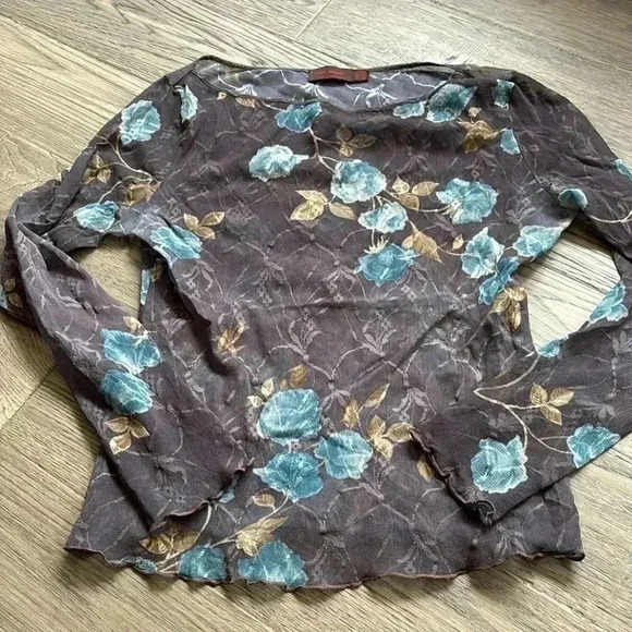 🔥Zara🔥 | Grey and blue floral sheer Y2K  long sleeve top - Picture 2 of 9